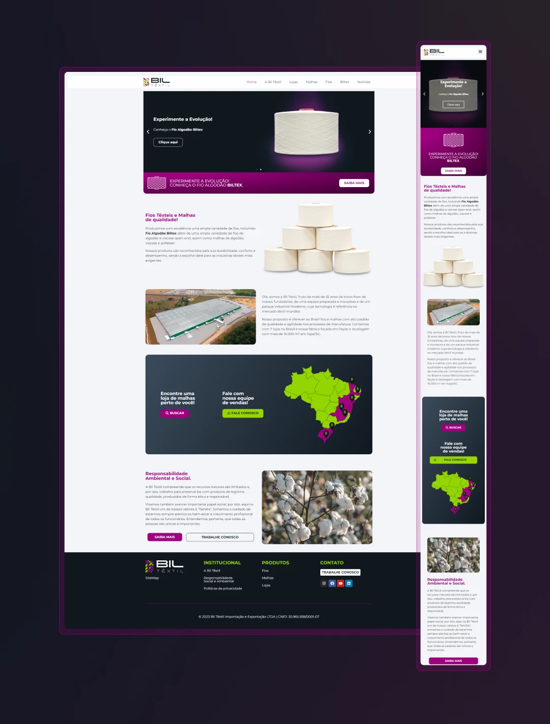 Versão desktop e mobile do novo site BIL Têxtil